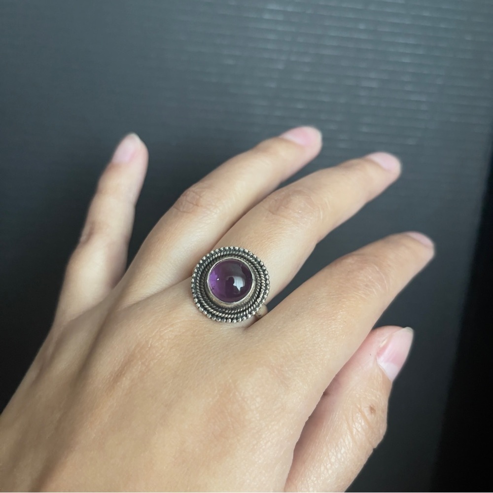 Sterling Silver Heavy Chunky Amethyst Size 8.5 Ring Marked 925